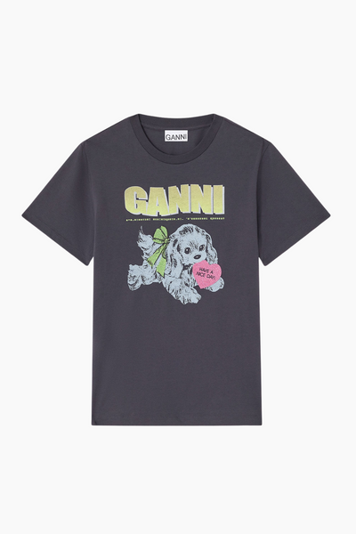 Basic Cotton Jersey Neon Puppy Relaxed T-Shirt T4333 - Phantom - GANNI