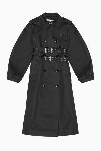 Bonded Cotton Trench Coat W0395 - Black - GANNI