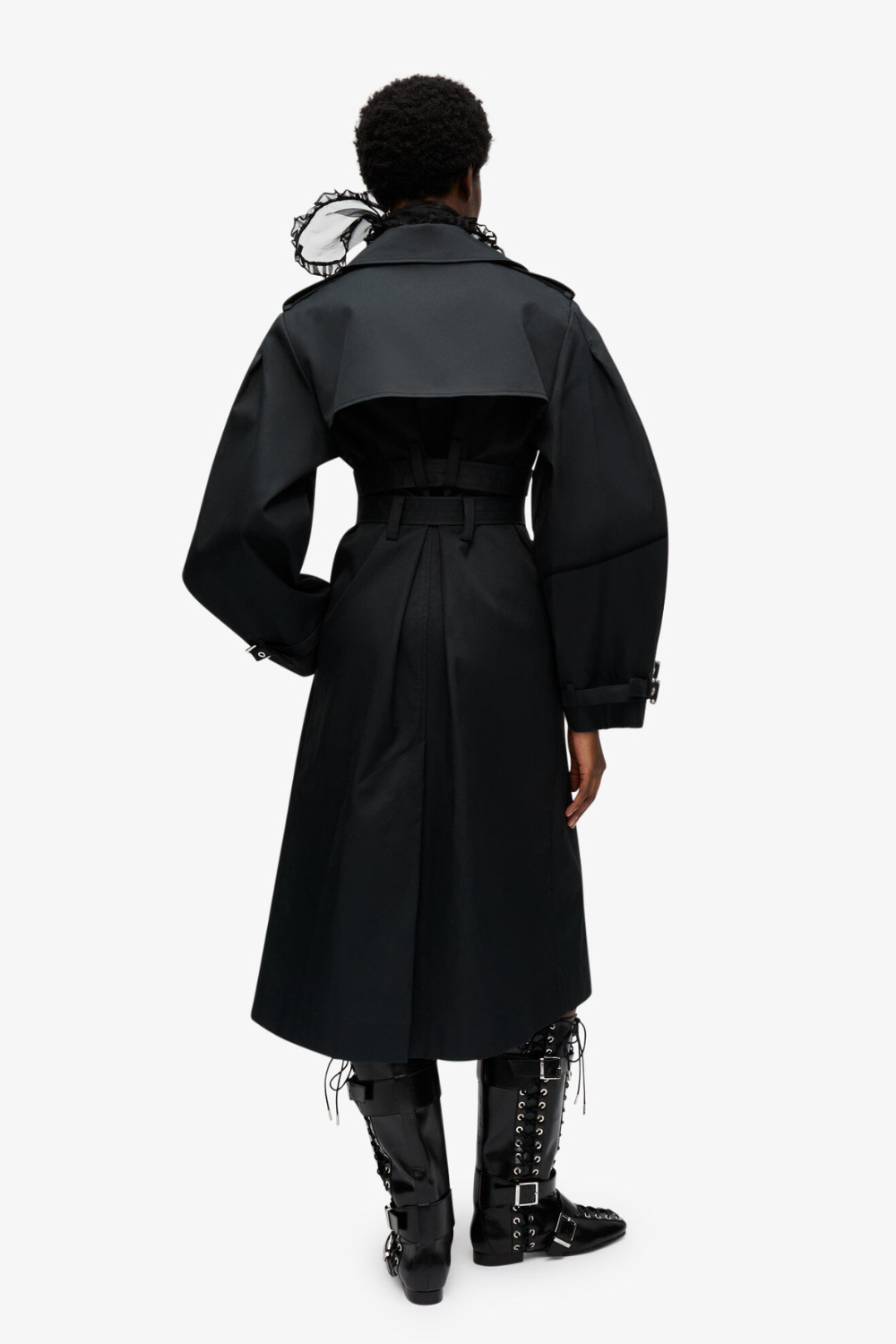 Bonded Cotton Trench Coat W0395 - Black - GANNI