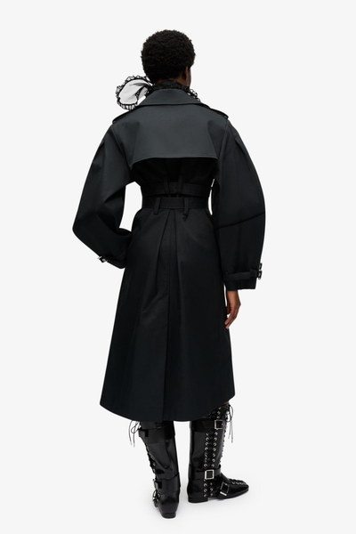 Bonded Cotton Trench Coat W0395 - Black - GANNI