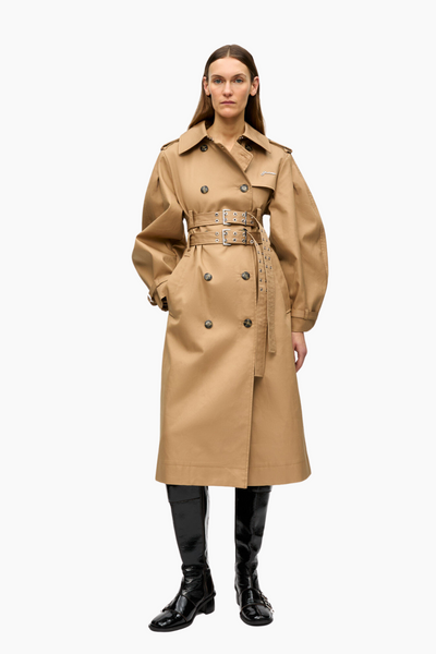 Bonded Cotton Trench Coat W0221 - Tiger's Eye - GANNI-1