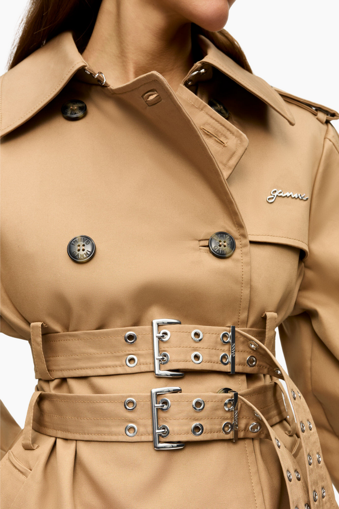 Bonded Cotton Trench Coat W0221 - Tiger's Eye - GANNI