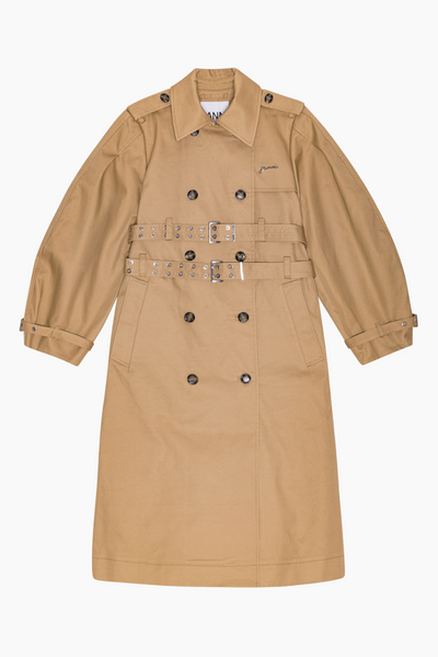 Bonded Cotton Trench Coat W0221 - Tiger's Eye - GANNI