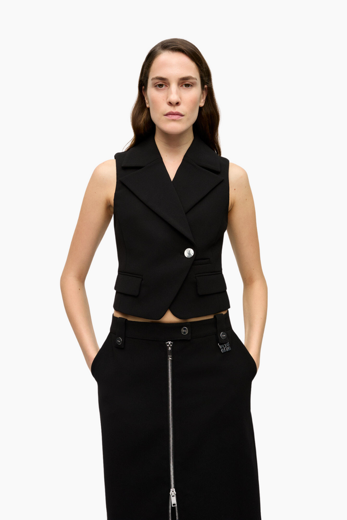 Bonded Crepe Vest W0243 - Black - GANNI