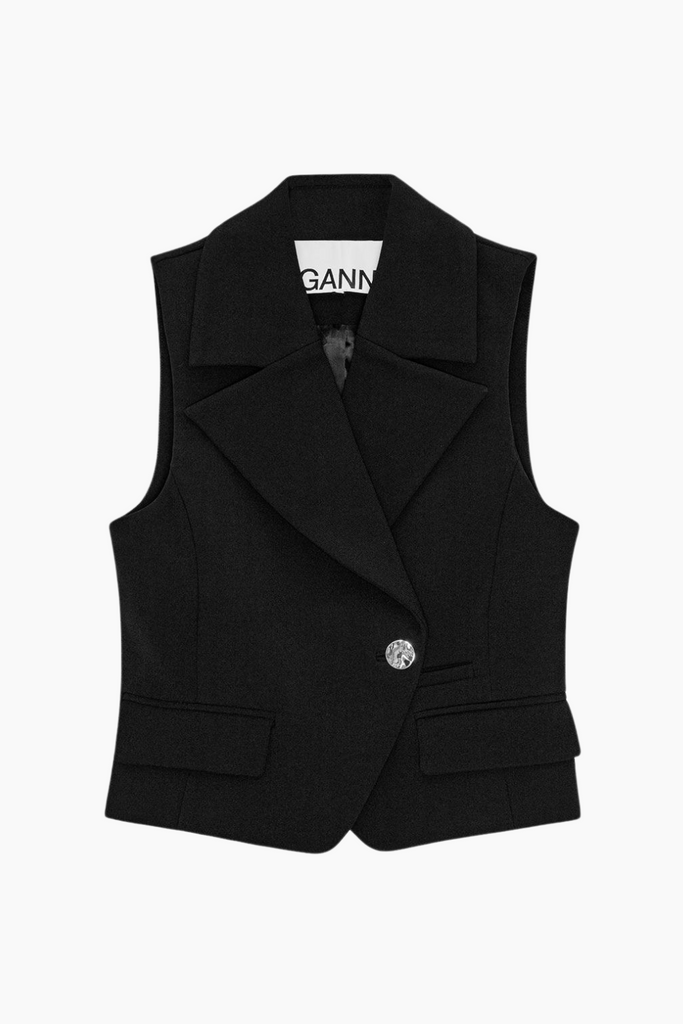 Bonded Crepe Vest W0243 - Black - GANNI