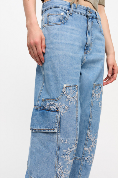 Broderie Anglaise Denim Carpenter Jeans J1695 - Light Blue Stone - GANNI-2