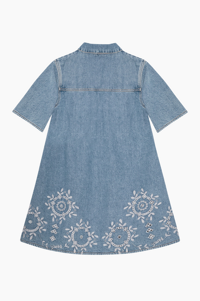 Broderie Anglaise Denim Mini Dress J1694 - Light Blue Stone - GANNI-1
