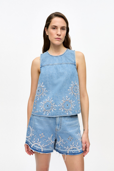 Broderie Anglaise Denim Top J1710 - Light Blue Stone - GANNI-1