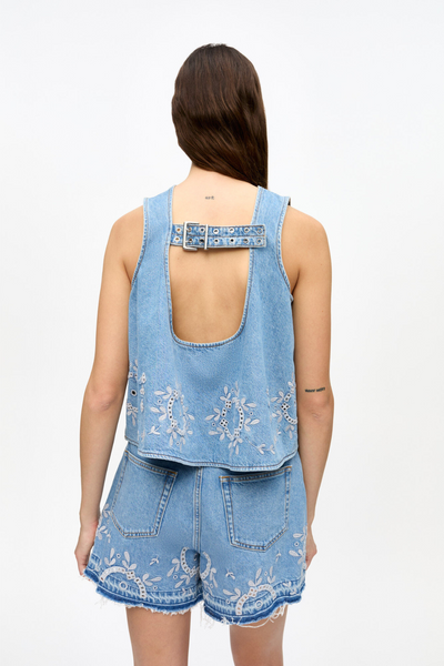 Broderie Anglaise Denim Top J1710 - Light Blue Stone - GANNI-2