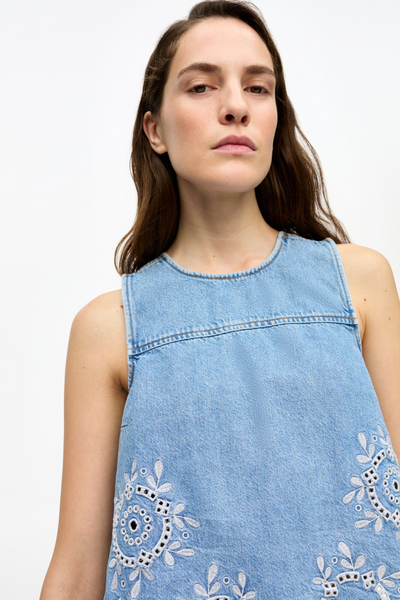 Broderie Anglaise Denim Top J1710 - Light Blue Stone - GANNI-3