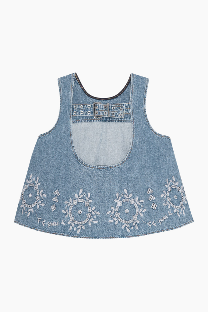 Broderie Anglaise Denim Top J1710 - Light Blue Stone - GANNI