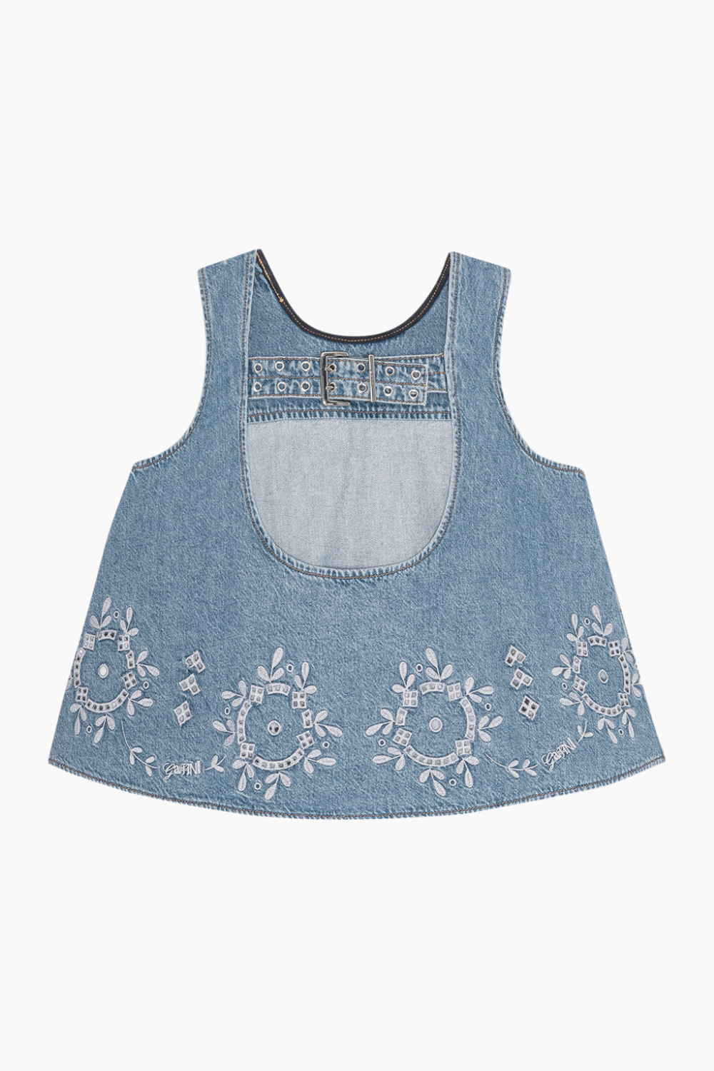 Broderie Anglaise Denim Top J1710 - Light Blue Stone - GANNI-4