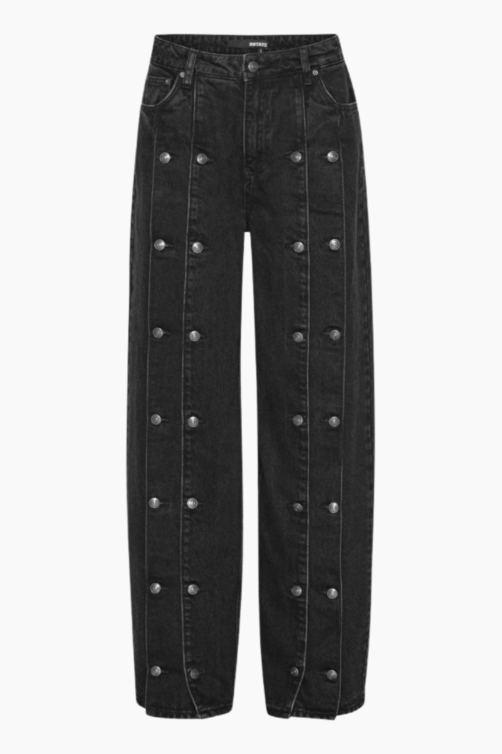 Button Detail Wide Jeans - Black Denim - Rotate
