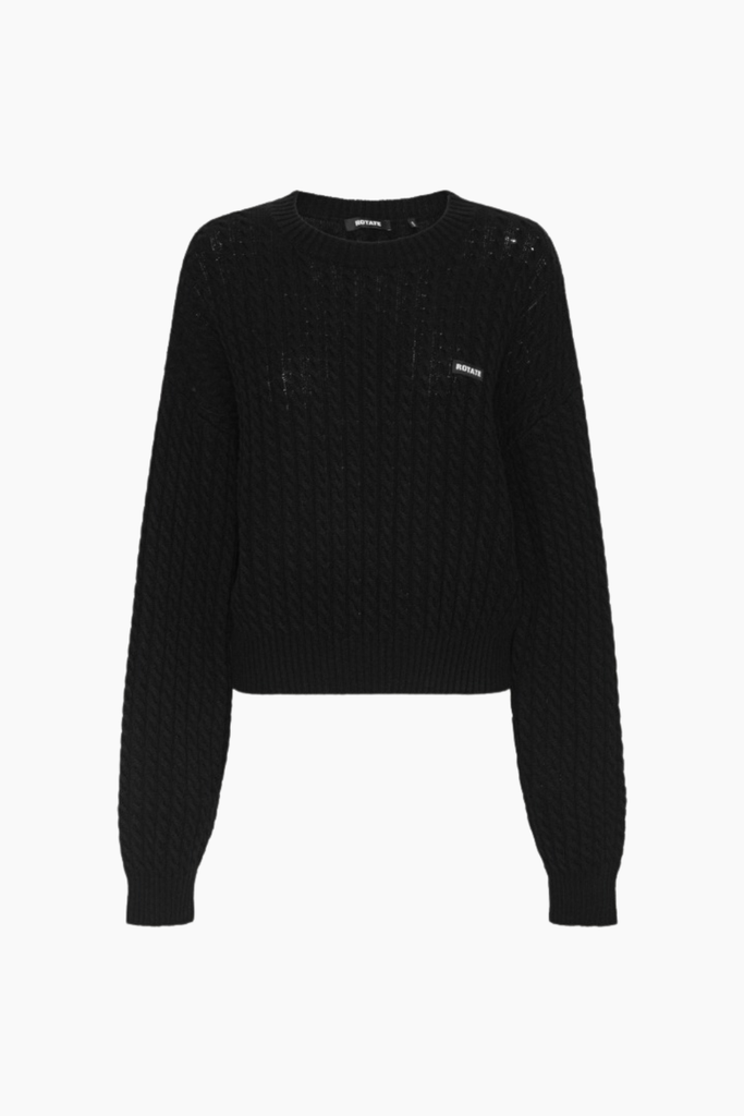 Cable Crewneck Sweater - Black - ROTATE
