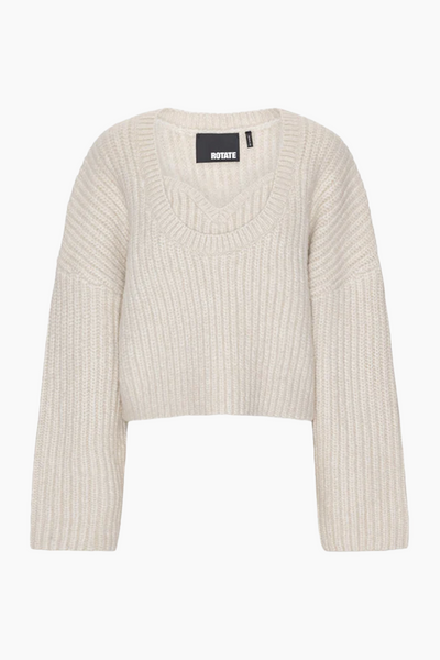 Cable Knit Crop Sweater - Pristine White - ROTATE