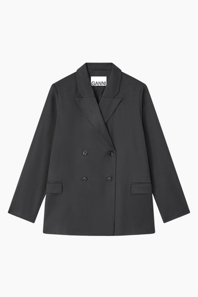 Calendered Wool Blazer W0797 - Black - GANNI