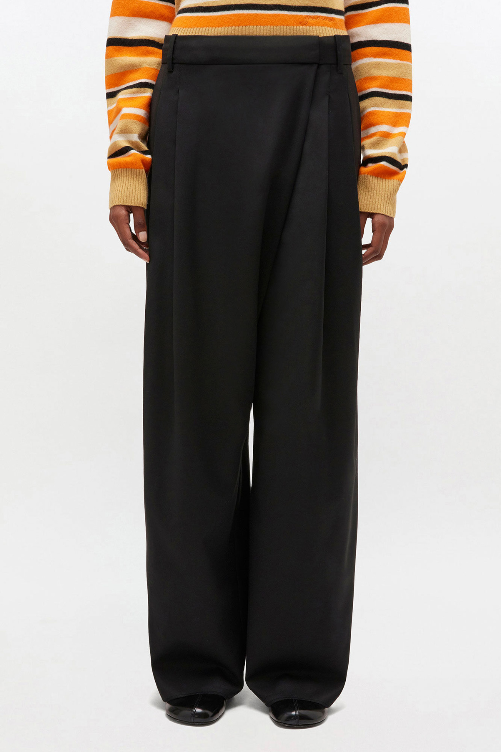 Calendered Wool Mid Waist Pants W0799 - Black - GANNI