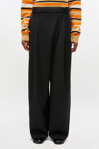 Calendered Wool Mid Waist Pants W0799 - Black - GANNI