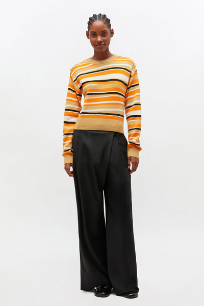 Calendered Wool Mid Waist Pants W0799 - Black - GANNI