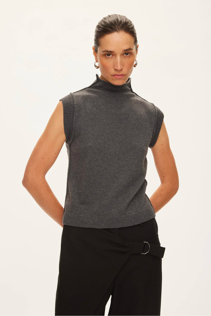 Carla High Neck Top - Dark Gull - Oval Square