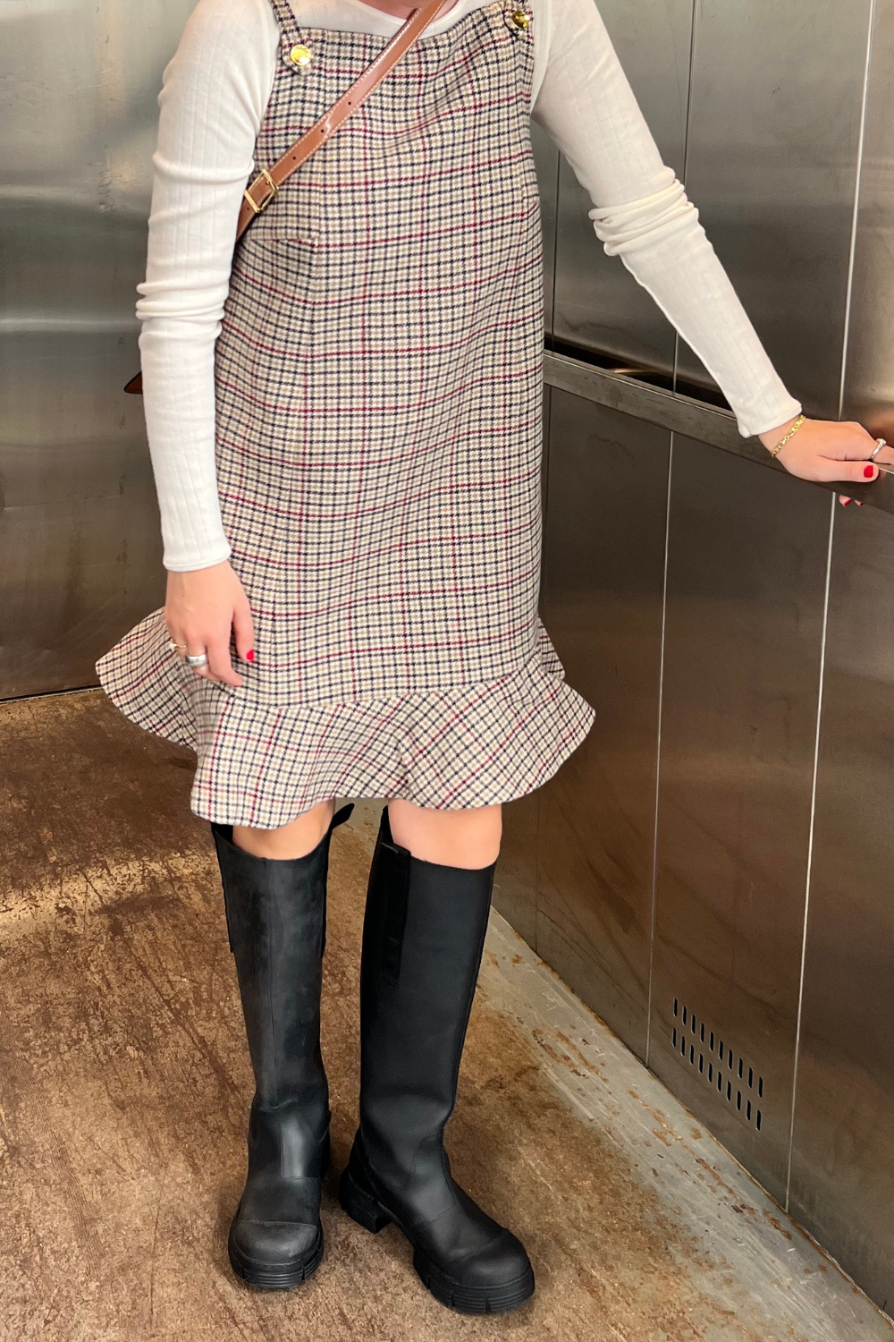 Check Wool Mix Mini Dress F9695 - Tiger's Eye - GANNI