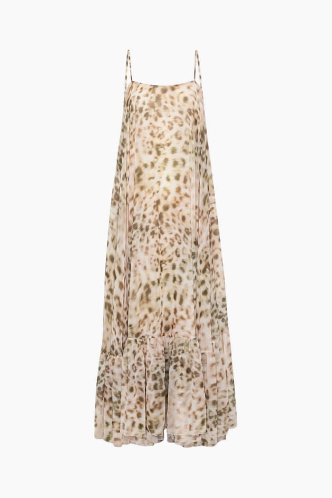 Chiffon Maxi Wide Dress - Blurry Snow Leopard + Tarmac Comb. - ROTATE