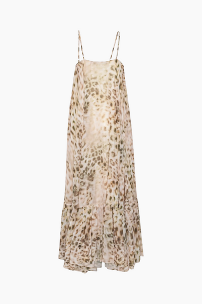 Chiffon Maxi Wide Dress - Blurry Snow Leopard + Tarmac Comb. - ROTATE