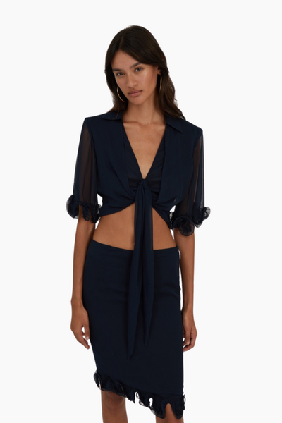 Chiffon Tied Top - Sky Captain - Rotate-1