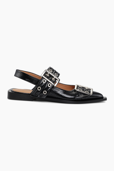 Chunky Buckle Ballerina Naplack S2312 - Black - GANNI