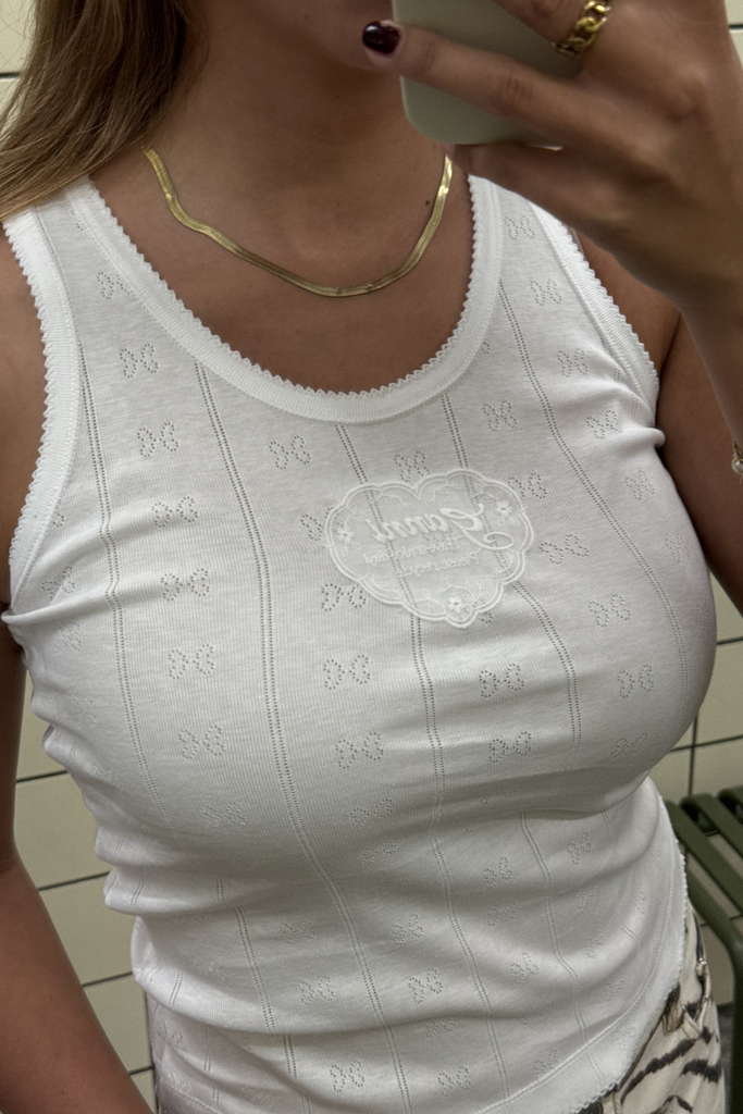Compact Pointelle Rib Jersey Tank Top A1040450 - Bright White - GANNI