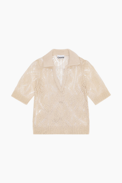 Cotton Lace Polo Sweater K2200 - Egret - GANNI