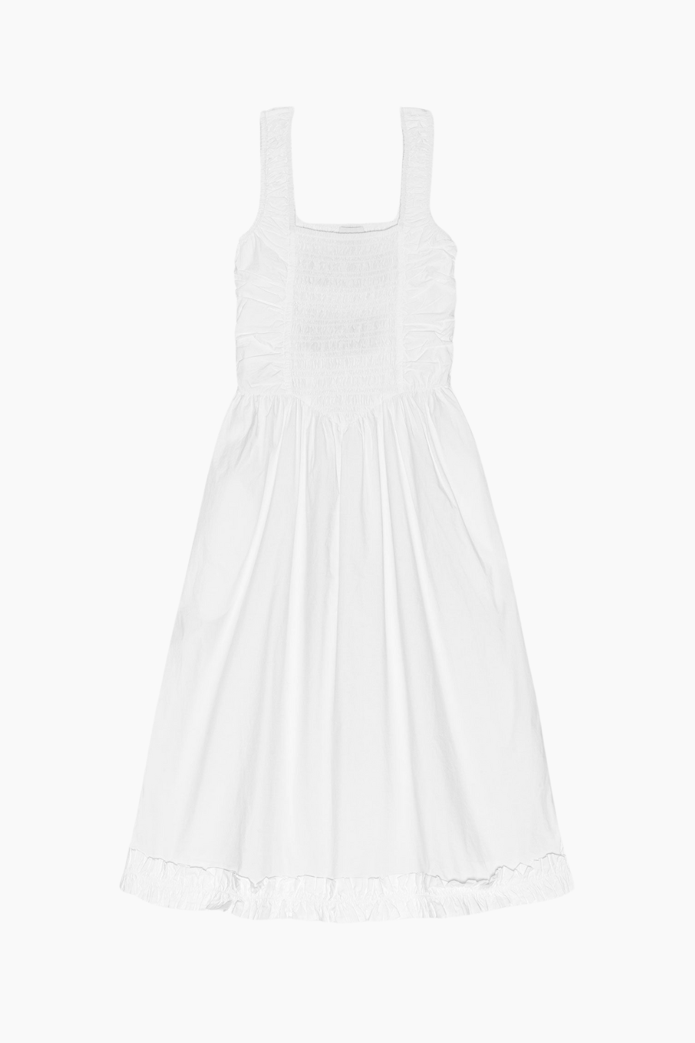 Cotton Poplin Midi Strap Smock Dress F9438 - Bright White - GANNI