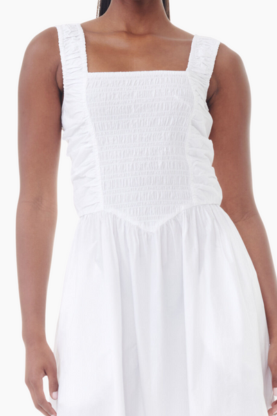 Cotton Poplin Midi Strap Smock Dress F9438 - Bright White - GANNI