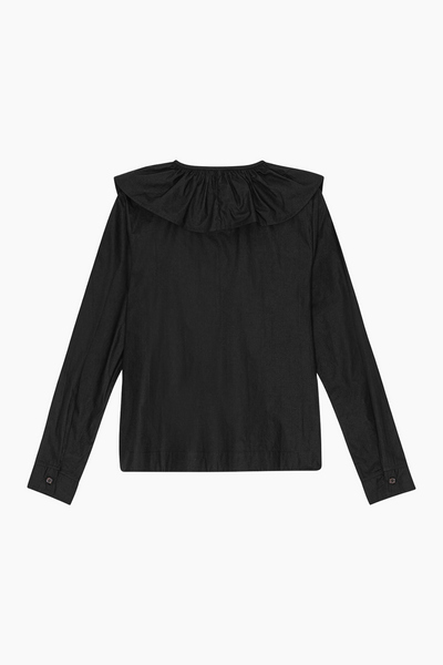 Cotton Poplin Ruffle V-neck Blouse F9059 - Black - GANNI