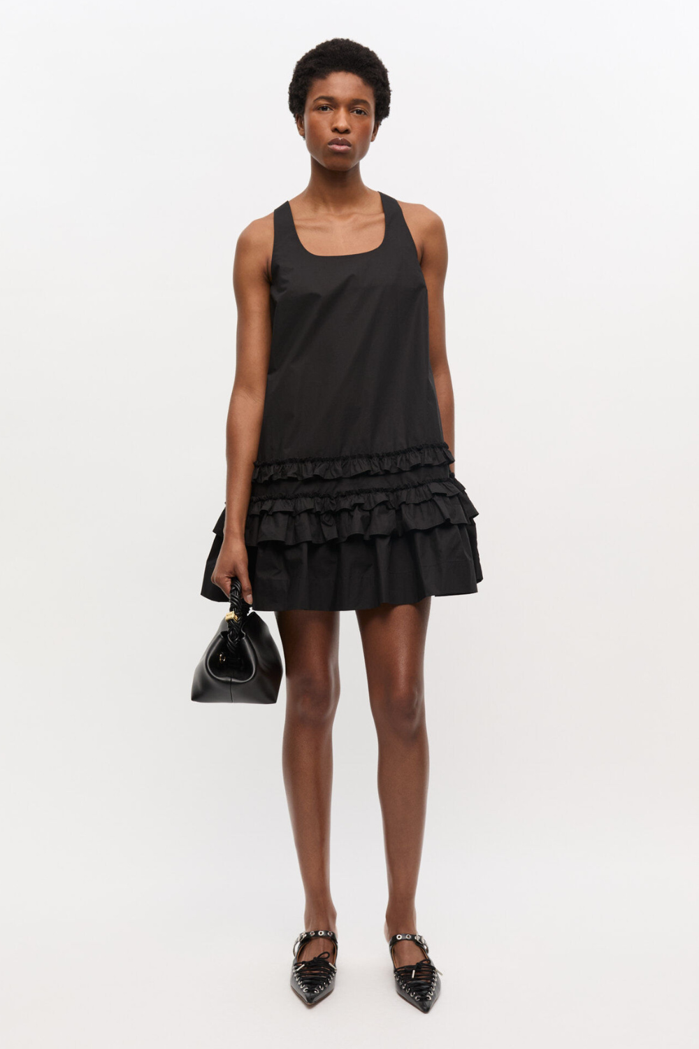 Cotton Poplin U-neck Mini Dress W0905 - Black - GANNI