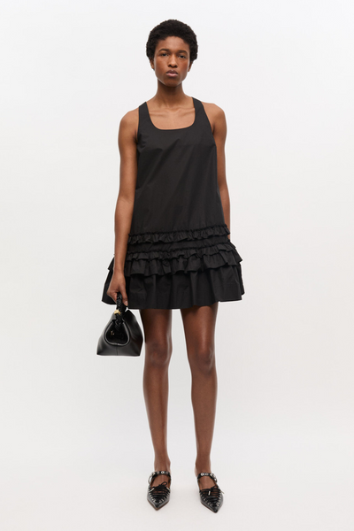 Cotton Poplin U-neck Mini Dress W0905 - Black - GANNI