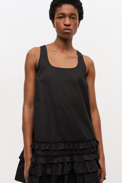 Cotton Poplin U-neck Mini Dress W0905 - Black - GANNI