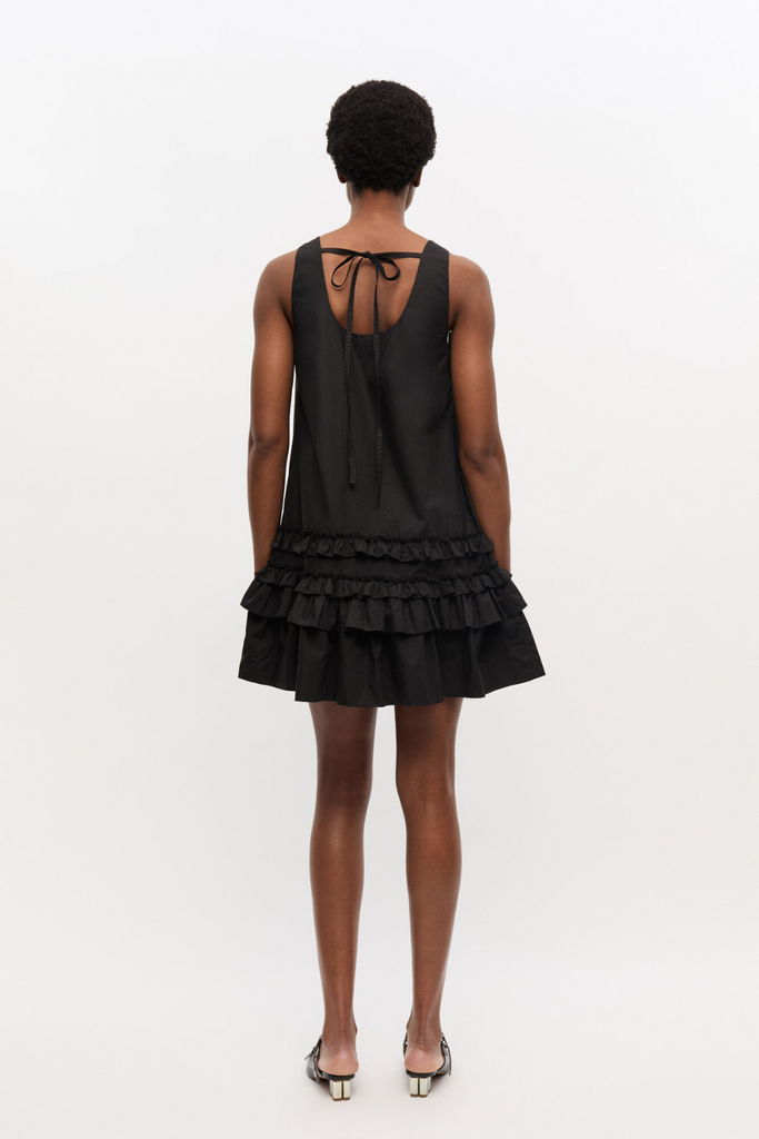 Cotton Poplin U-neck Mini Dress W0905 - Black - GANNI