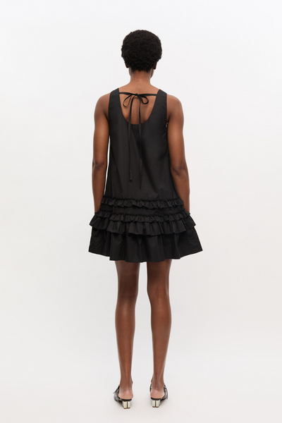 Cotton Poplin U-neck Mini Dress W0905 - Black - GANNI