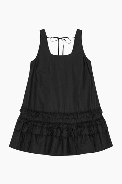 Cotton Poplin U-neck Mini Dress W0905 - Black - GANNI