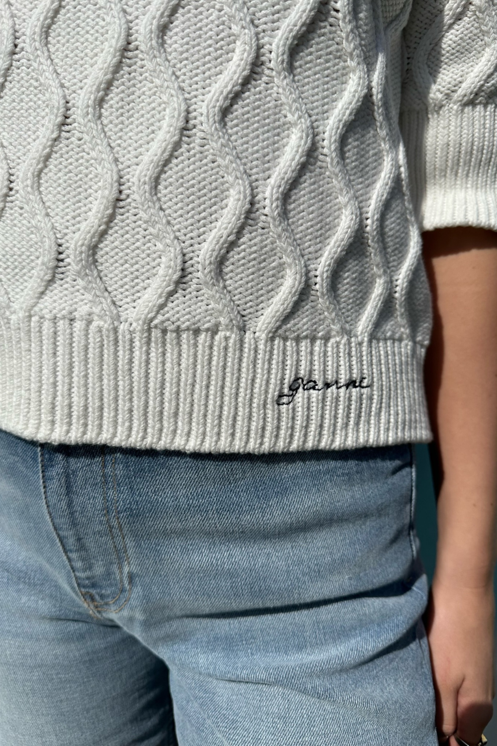 Cotton Cable Open Back Top K1920 - Bright White - GANNI