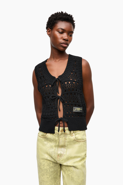 Cotton Mix Tie String Vest K2471 - Black - GANNI-1