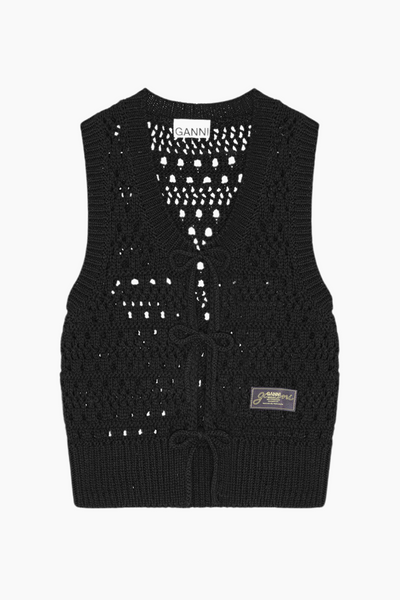 Cotton Mix Tie String Vest K2471 - Black - GANNI