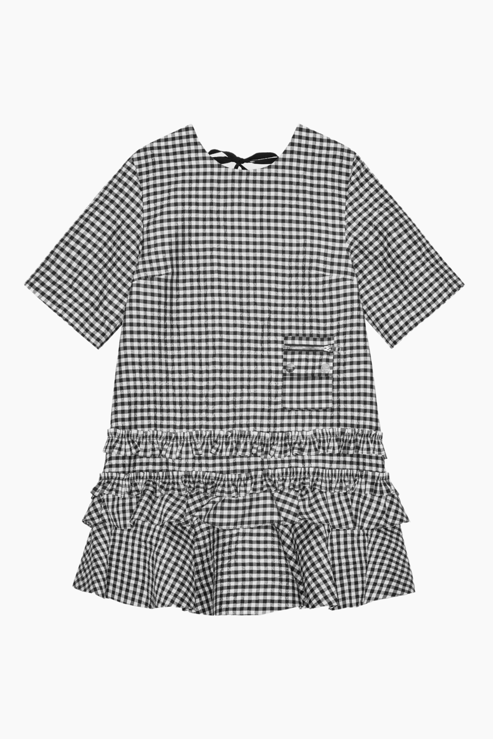 Crinkled Taffeta Check open Back Mini Dress W0464 - Black - GANNI-1