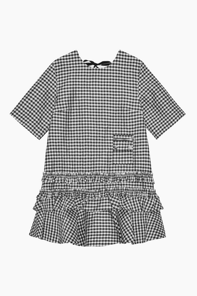 Crinkled Taffeta Check open Back Mini Dress W0464 - Black - GANNI-1
