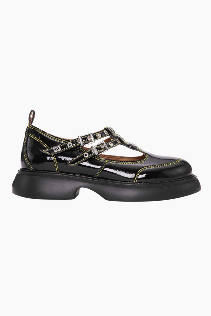 Everyday Butterfly Mary Jane Naplack S2928 - Black/Yellow - GANNI