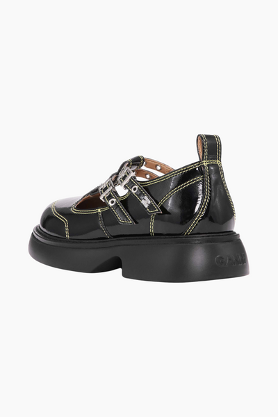 Everyday Butterfly Mary Jane Naplack S2928 - Black/Yellow - GANNI