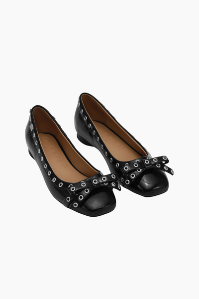Eyelets Bow Ballerina Naplack S2755 - Black - GANNI