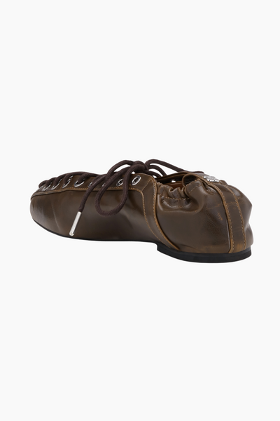 Eyelets Lace Up Ballerina Crinkle Oleatex S3093 - Dark Olive - Ganni-2