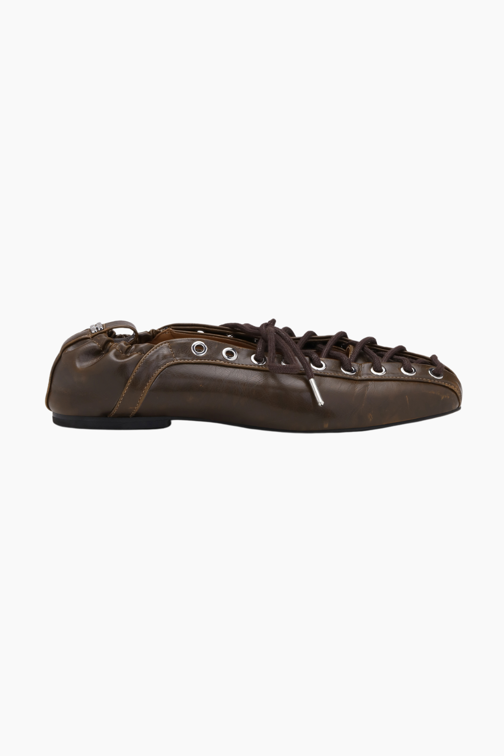 Eyelets Lace Up Ballerina Crinkle Oleatex S3093 - Dark Olive - Ganni
